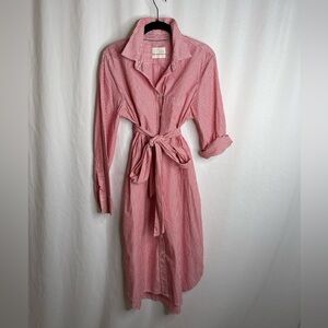 J Crew NWOT Button Front Belted Classic Shirtdress Red White Stripe Size…